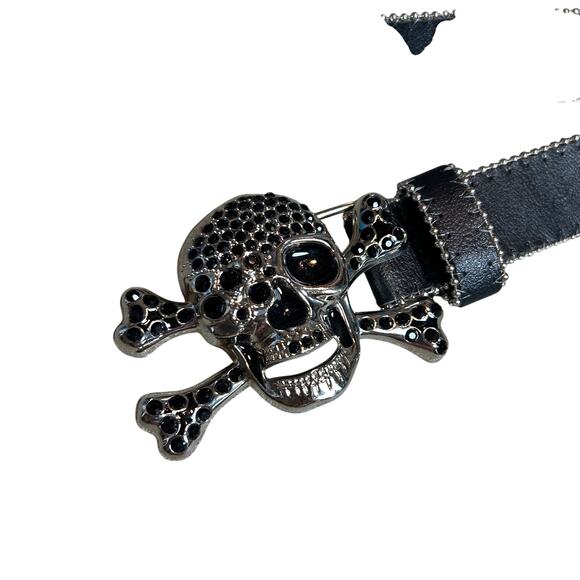 Pirate Belt Silver Rhinestone Skull Black Leather Glam Rock Goth Y2K Punk Grunge main image 10